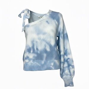 Blue Blush Off-Shoulder Tie-Dye Sweater
